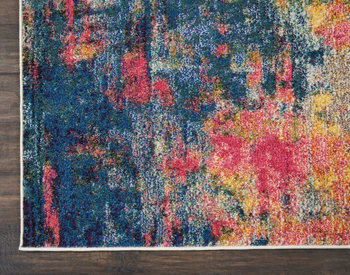2' X 6' Blue And Yellow Abstract Power Loom Non Skid Area Rug